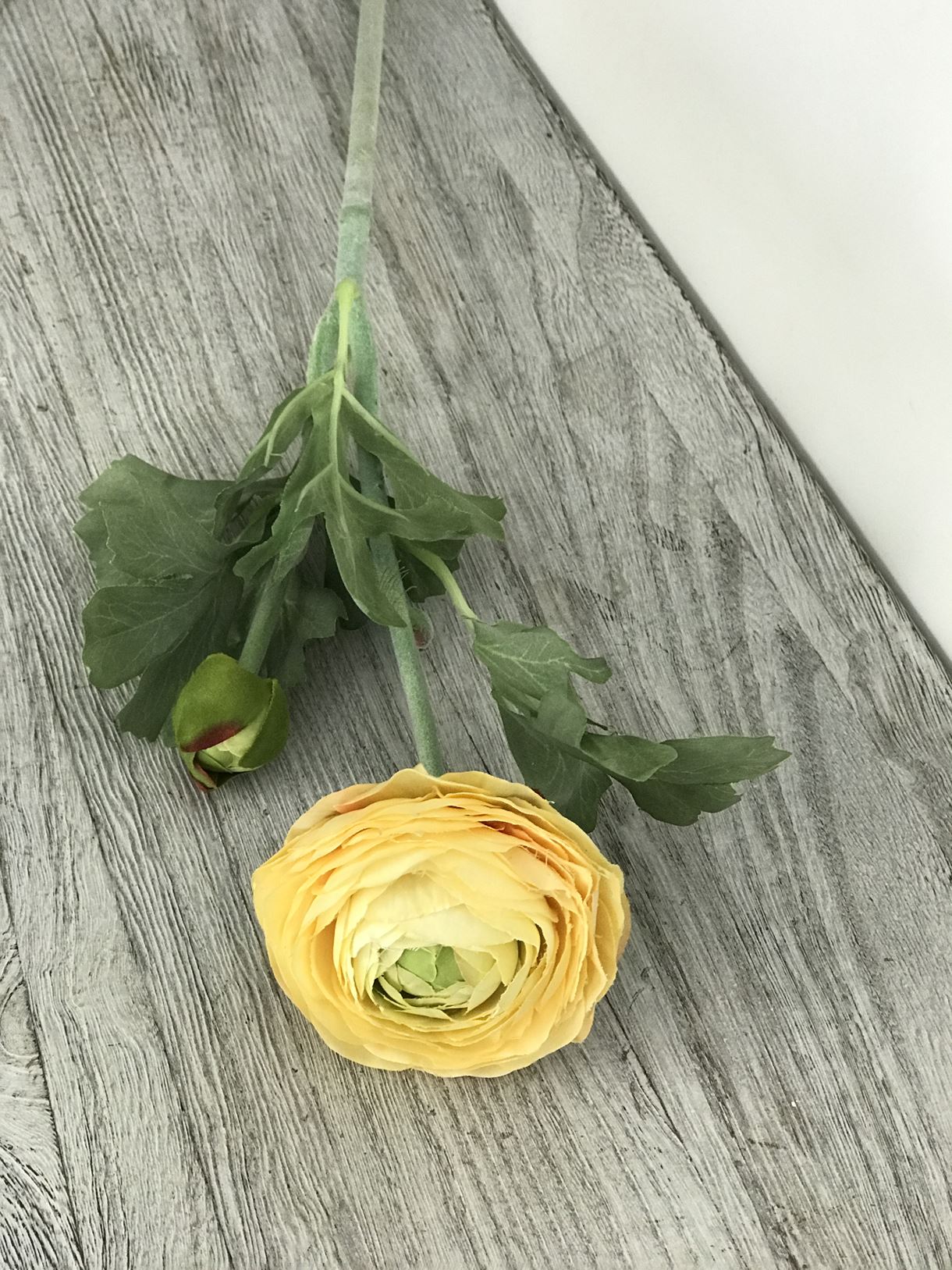 Штучний Ранункулюс гілка, 1 голова + бутон, жовтий