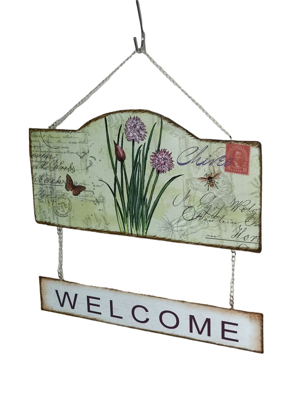 Табличка Welcome маленькая, на цепочках, односторонняя, металлическая