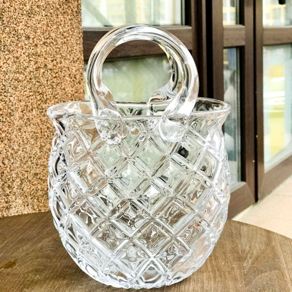 Ваза Сумочка Ромб Прозора H24*18*9,5см скло